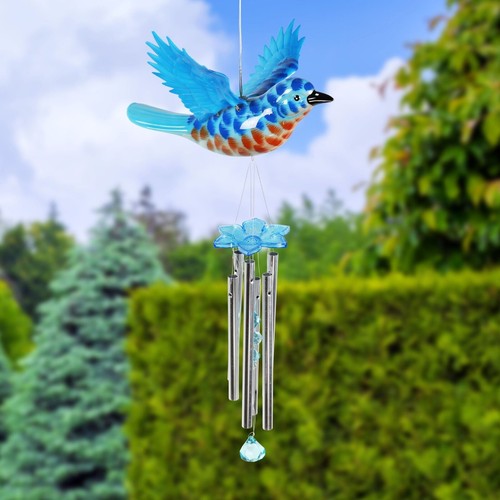 Solar WindyWings Blue Bird Wind Chime, 10 by 9 Inches - Picture 4 of 9