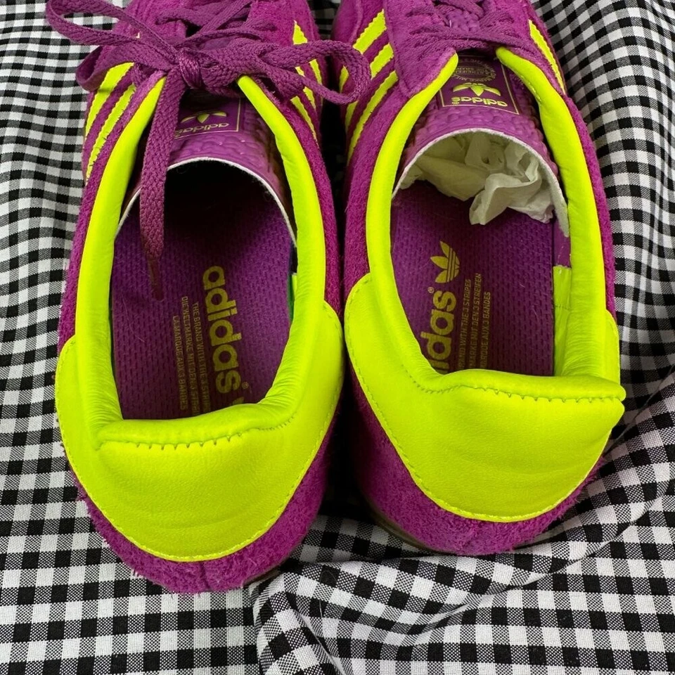 Tênis Adidas Gazelle Indoor Shock roxo fúcsia e amarelo neon tamanho EUA 9 - Imagem 3 de 4