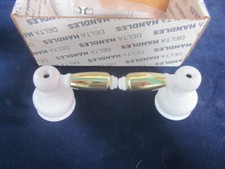 DELTA FAUCET HANDLES NEW White Porcelain with brass handles bathroom kitchen NOS