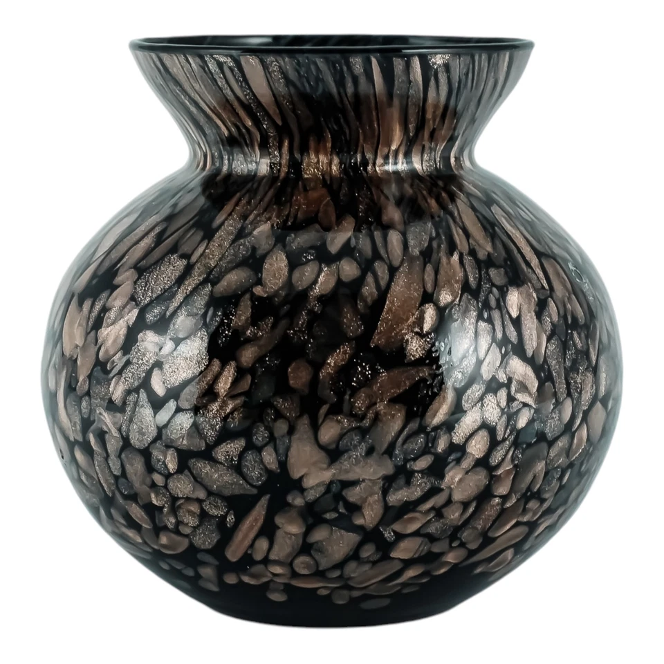 Murano Vase en Verre Ou Bougeoir Noir Marron Fait Main Venise