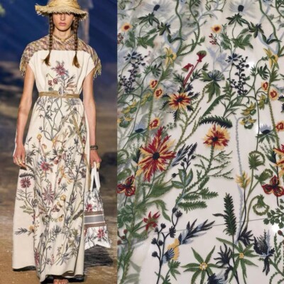 Wildflower Fabric Multicolored Embroidery Floral Tulle Lace Fabric Fairy Dress