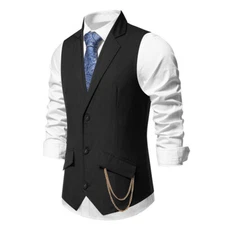 Men Wedding Formal Suit Slim Waistcoat Coat Jacket Top Chain Casual Waistcoat
