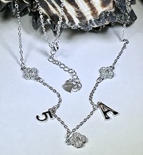 Charm Necklace w/ A 5  CZ Sparkle Flowers In 925 Sterling Silver 17  Chain.
