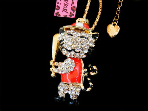 Collana catena Betsey Johnson smalto placcato oro fortuna gatto-pendente - Foto 9 di 59