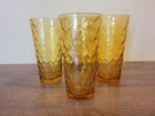 Vintage Anchor Hocking 12oz Tumbler Set of 4 Amber Honeycomb Drinking Glasses