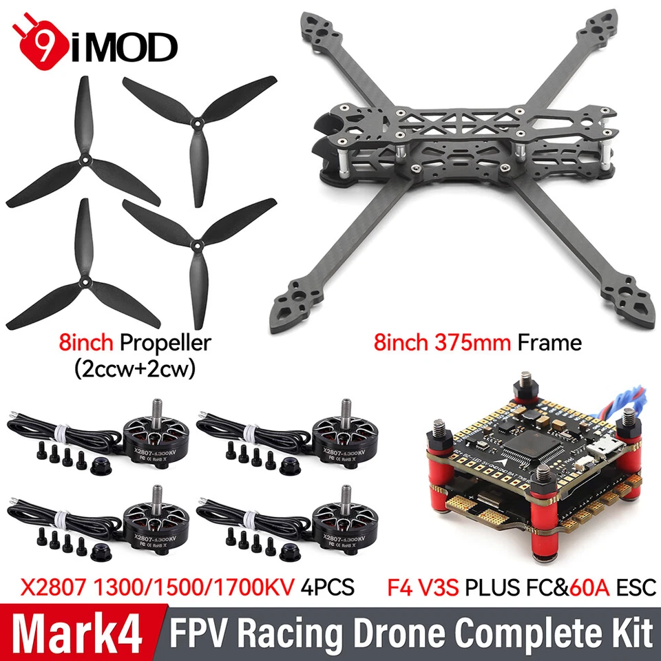 Marco de fibra de carbono de 375 mm 8" base entre ejes hélice de motor sin escobillas para dron FPV - Imagen 3 de 4