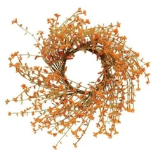 New Farmhouse ORANGE WILDFLOWER CANDLE RING Wreath 4.5" x 12"-16" Cottage Floral