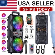 3000W Portable Dual 6.5Inch Woofer Bluetooth Wireless Speaker w/ Mic Party Light