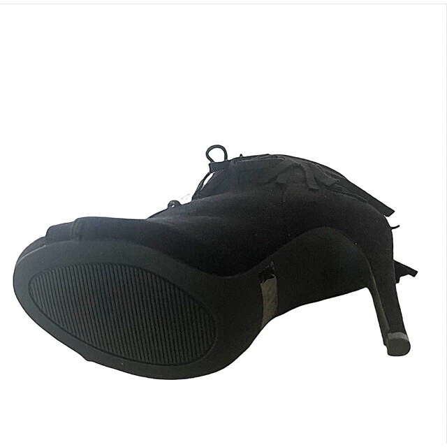Botas Wild Diva Feminina Tamanho 6 Preto Franjas Peep Toe Clássica Bota Stiletto - Imagem 3 de 3
