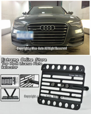 For 12-18 Audi A6 C7 W/ PDC Front Bumper Tow Hook License Plate Mount Bracket