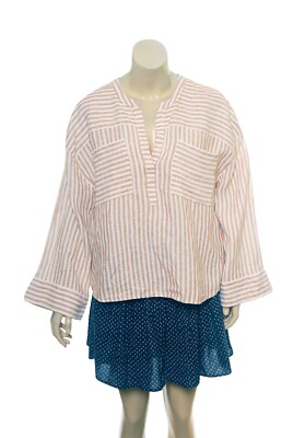 Rhode Resort Top L 10 Women's Casual Striped Long Sleeve Shirt Blouse NEW 33843