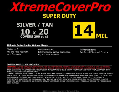 Lona de plata/bronceada Super Duty para todo uso de 14 mil de 10'x20' - Imagen 3 de 3