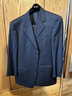 Valentino Garavani Super 110's Men's Navy Blue Pinstripe Wool Suit