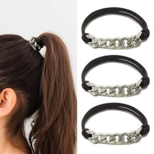 Hair Tie Bracelets for Women, Cute Ponytail Holders Brown with sliver chains