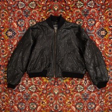 Vintage Women's Cropped Studded Bomber Style Quilted Leather Jacket 