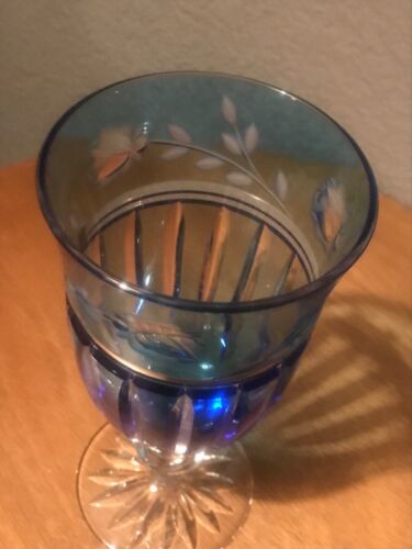 Ajka Proinnseas Cut to Clear Crystal Cobalt Blue Iced Tea Water Glass Goblet - Picture 4 of 4
