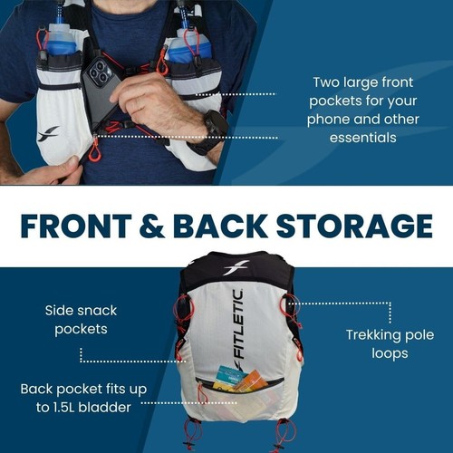 Fitletic Hydration Vest WHITE / BLACK XS: 31in - 35in (81cm - 90cm) - Picture 2 of 7