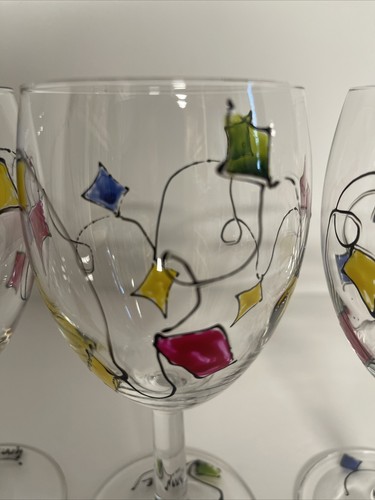 Set of 4 Hand Painted Wine Glasses with Kites. France - Picture 7 of 9