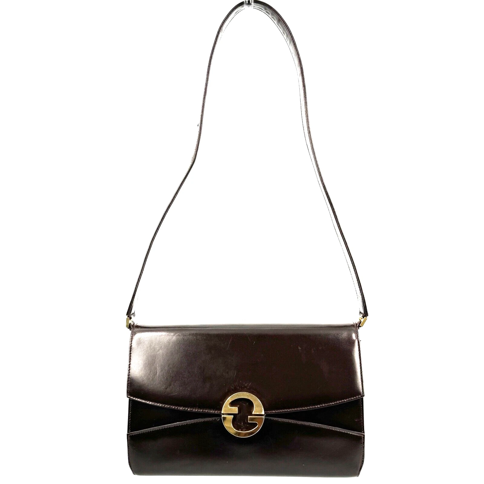 Sac bandoulière vintage GUCCI pochette imbriquée cuir marron foncé authentique