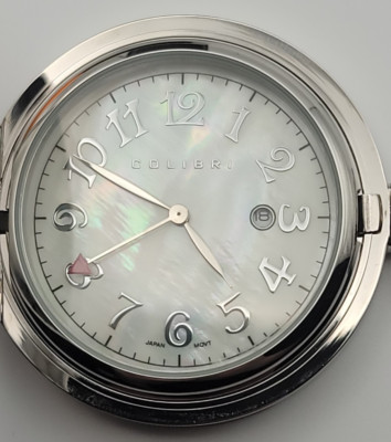 Colibri Silver Quartz Pocket Watch Mother of Pearl Dial Date New Battery