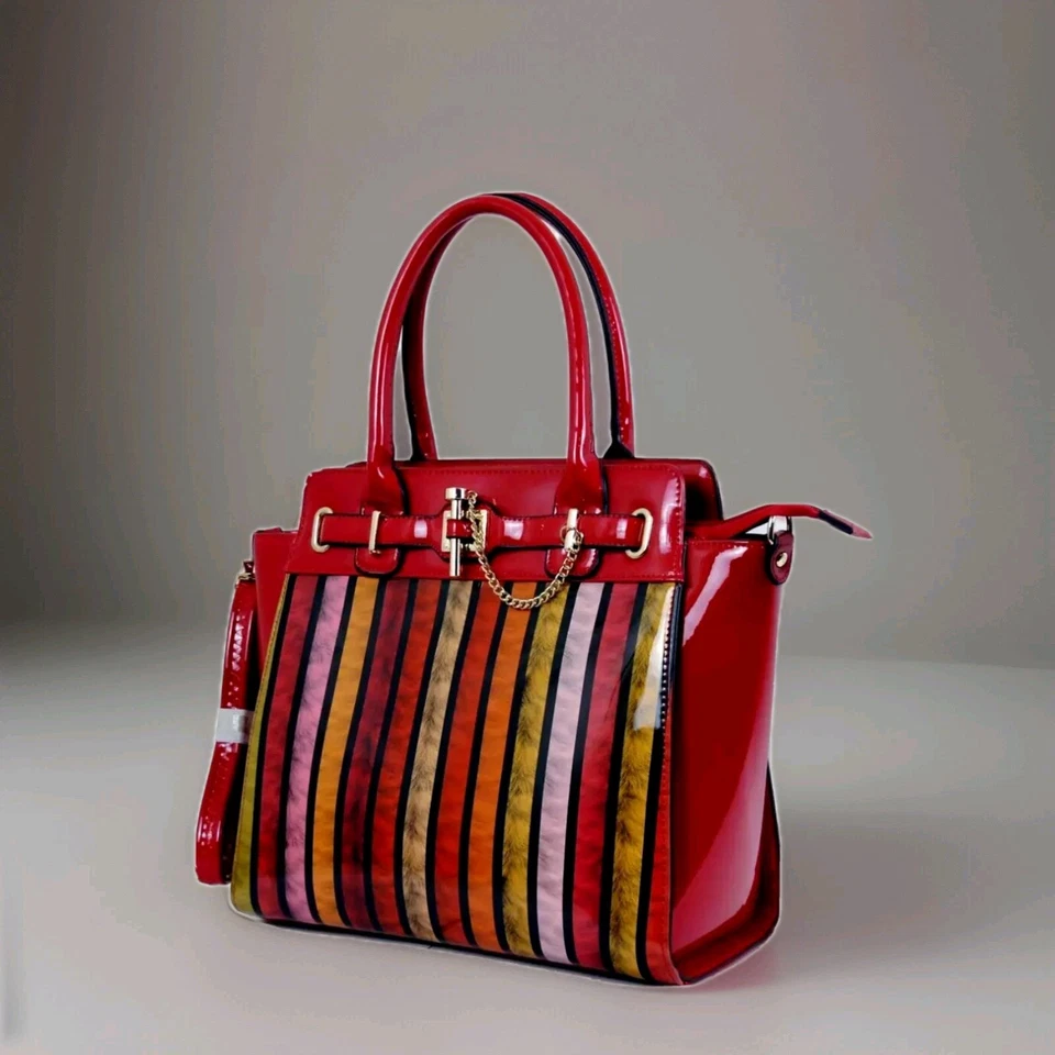BELLISSIMA "BAGS" Handbag/Cross LADIES Bag Red Paten Striped Nuanced NEW TAG med Foto 2 de 4