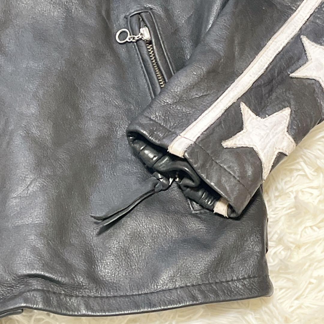 Schott Leather Star Pattern Rider Jacket Black US… - image 6