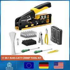 11 in1 RJ45 Cat6A Crimp Tool Kit,Cable Tester,Wire Cutter,Blades Cat7 Connectors