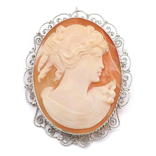 Cameo Brooch Silver 7.4g Women’s Orange Vintage Used