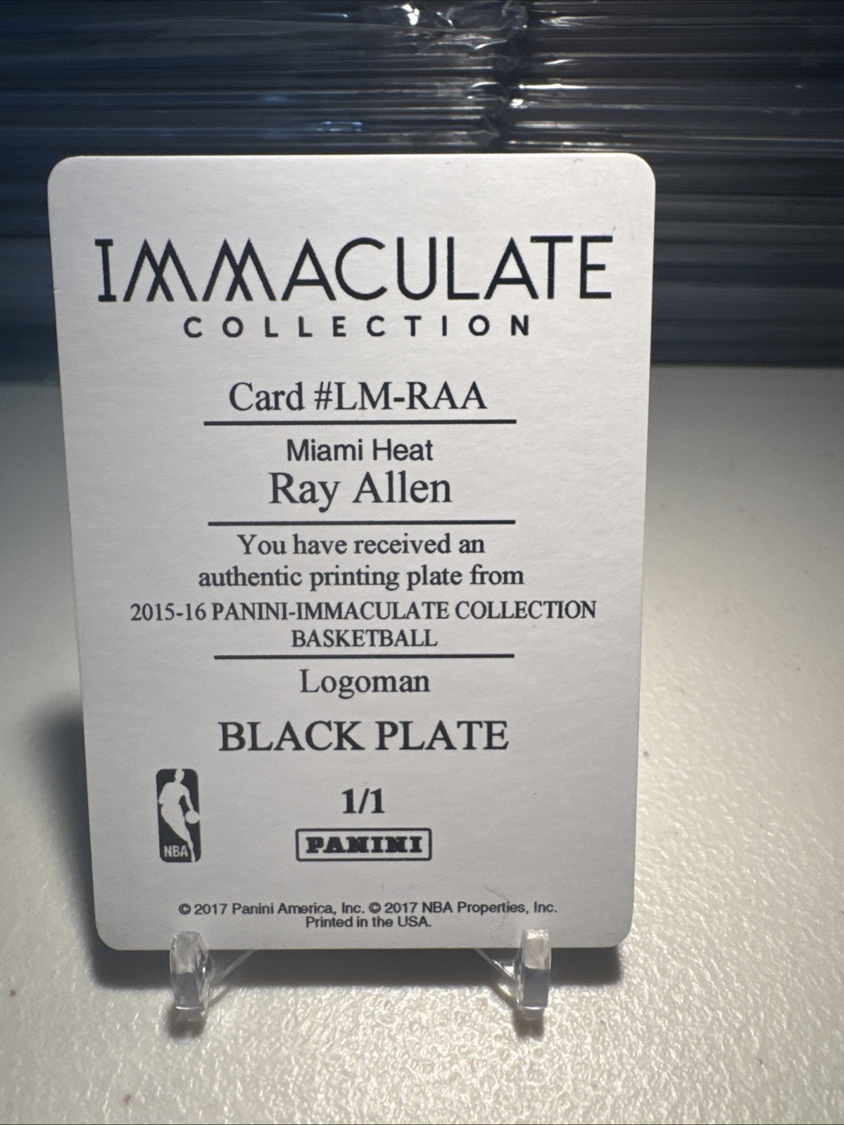 2015-16 Immaculate Ray Allen Logoman Black Printing Plate 1/1 view 2