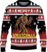 SantaSquatch Ugly Christmas Sweater Bigfoot Carrying Tree Funny Holiday Jumper