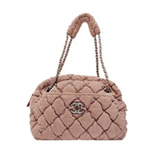 Chanel Pink Corduroy Quilted Chain Shoulder Bag Authentic Preowned