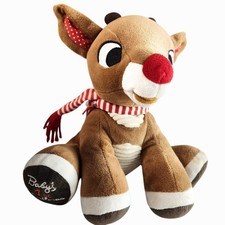 Babys 1st Christmas toy Rudolph Plush Reindeer Red Nose Striped Scarf 8" Soft