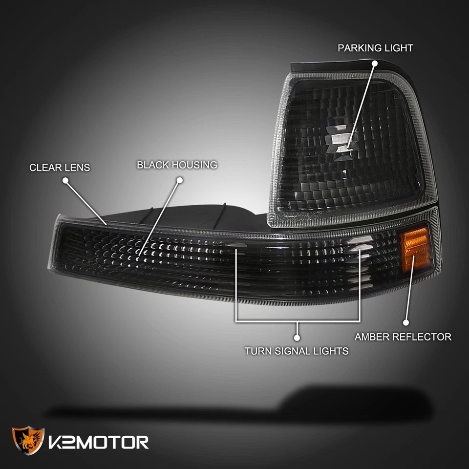 Fits 1998-2000 Ford Ranger Corner Turn Signal Parking Lights Black Left+Right — 第 3/4 张图片