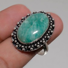 Amazonite Gemstone Handmade Fashion Ethnic Birthday Gift Jewelry Ring 9" SR 700