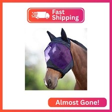 Harrison Howard CareMaster Horse Fly Mask Half Face with Ears Black/Purple Retro