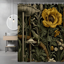 Botanical Frog Floral Shower Curtain, Dark Garden Print