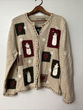 Croft  Barrow button down Cardigan Christmas sweater XL Snowman embroidered