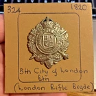 WW1 5th City of London Battalion (London Rifles) Cap Badge, Lugs, KC, Genuine.