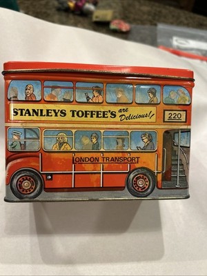 Stanleys Toffees London Transport 220 Bus Box Tin Bank 5 x4 x3.5  Approx