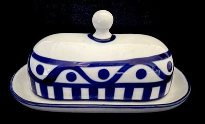 Vintage Dansk Arabesque Covered Butter Dish Blue White Ceramic Philippines MCM