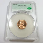 1957 D CAC MS66 RD RED - Lincoln Wheat Penny Cent 1c US Coin #56749A