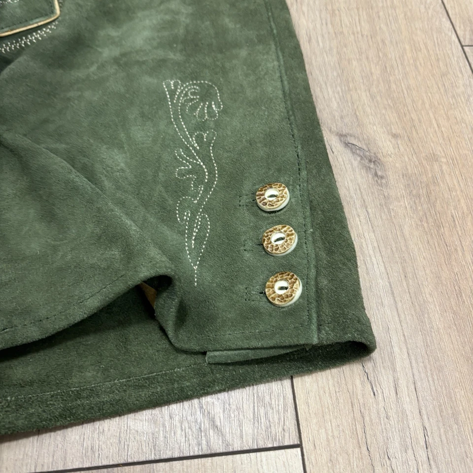 Bavaria Trachten Lederhosen Mens US Size 38 Dark Green Soft Lined Suede Leather - Image 4 of 4