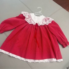 Vintage Collection For Children Dress Red Lace Twirl Layers Pinafore Ruffles J15