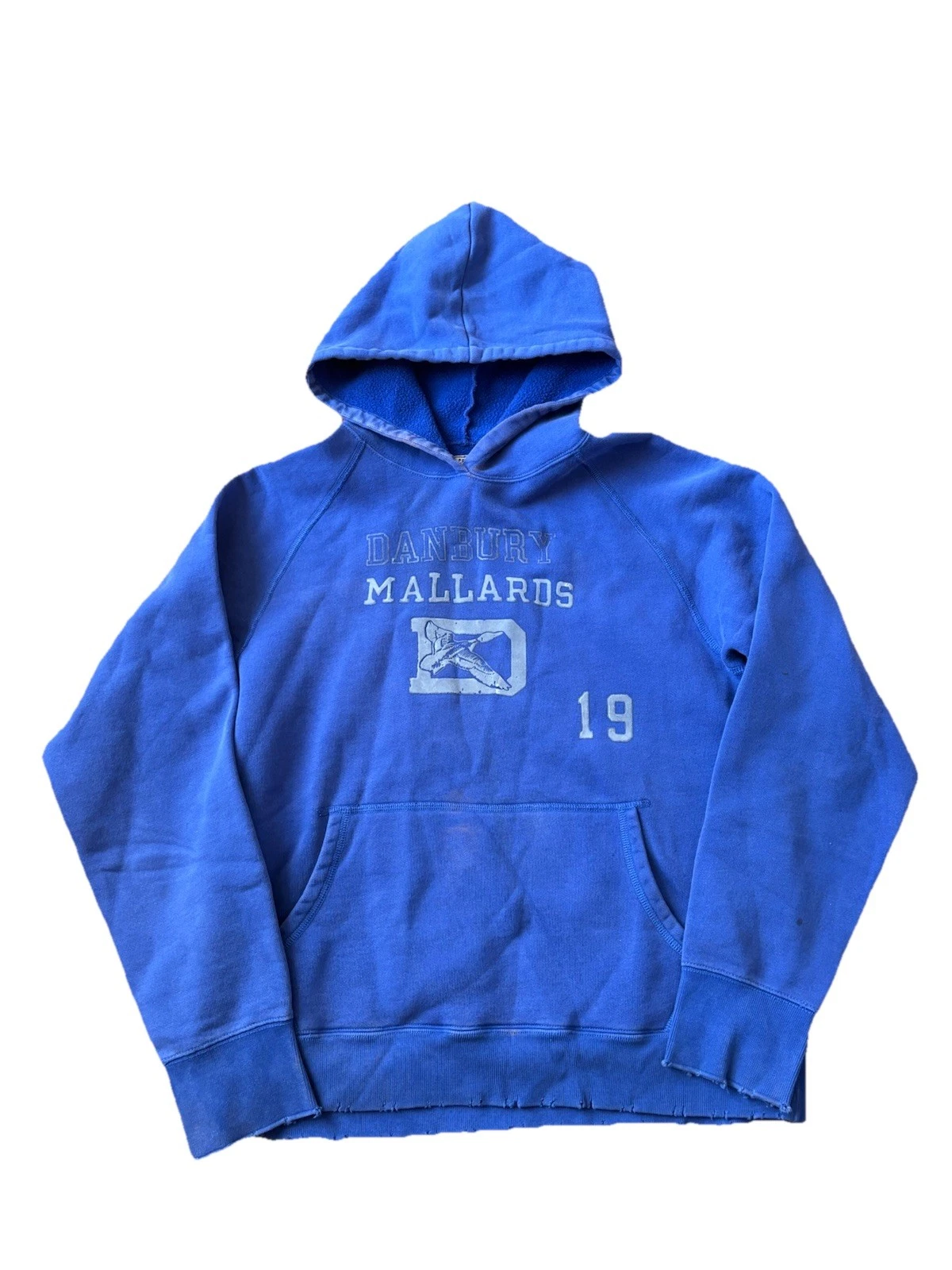 J.Crew Broken In Fleece Thermal Lined Hoodie Size L Blue Vintage Style