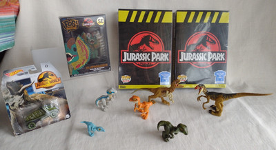 Jurassic Park Lot: Dinosaur Figures, Funko Pin, Hot Wheels, & 2 Large T-Shirts