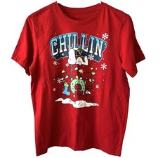 Peanuts T-Shirt Unisex Kids XXL (18) Red Snoopy Woodstock Chillin' Christmas Tee
