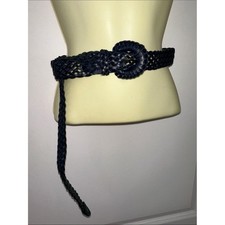 NWOT Vintage Dark Navy Woven Leather Round-Buckle Belt