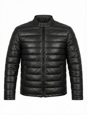 Mens Black Real Leather Puffer