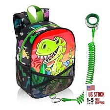 Backpack Leash for Toddlers, Dinosaur Kids Backpacks with Anti Lost Wrist Black