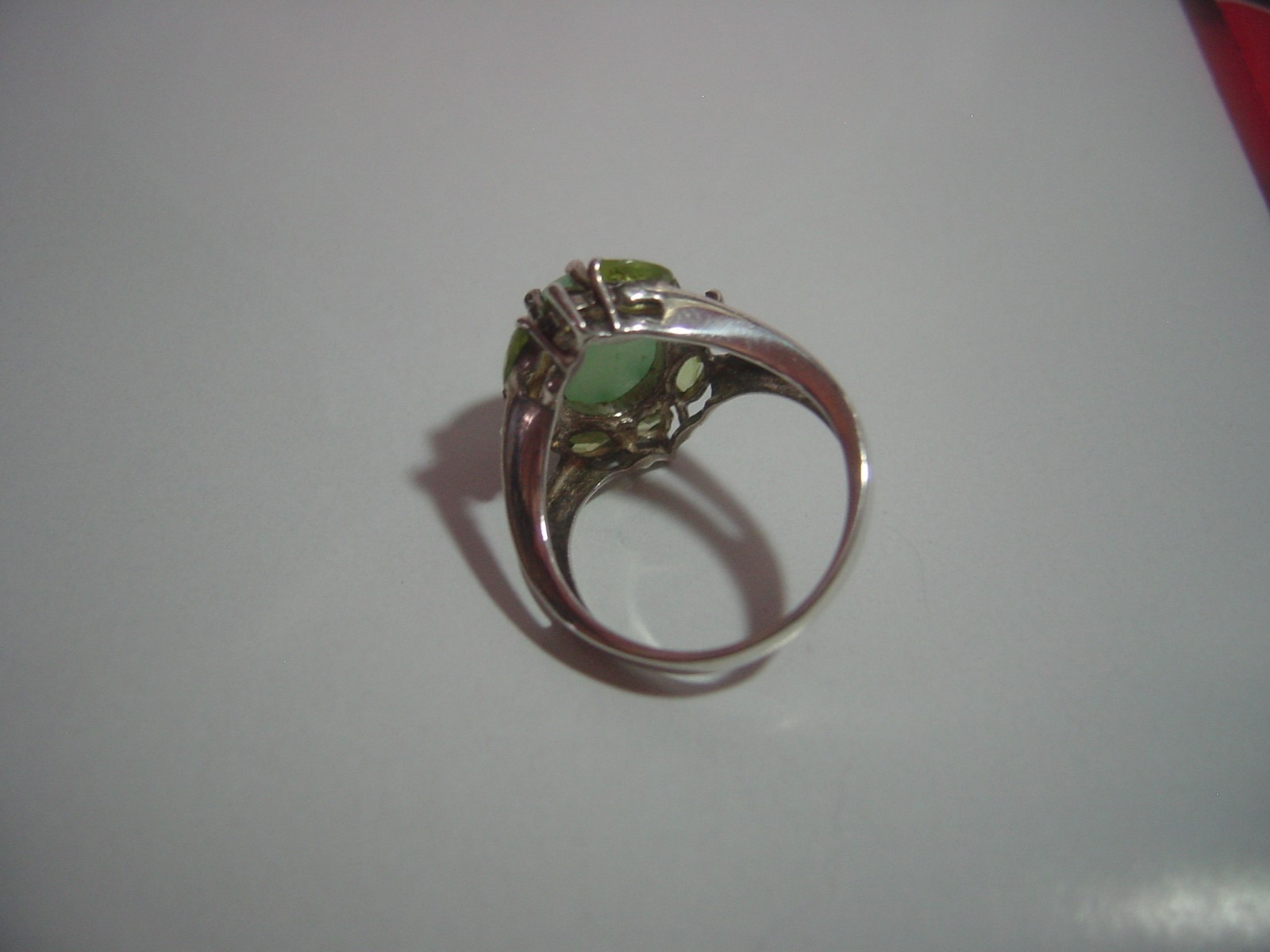 wonderful Solid Silver Ring-superb green jade & h… - image 4